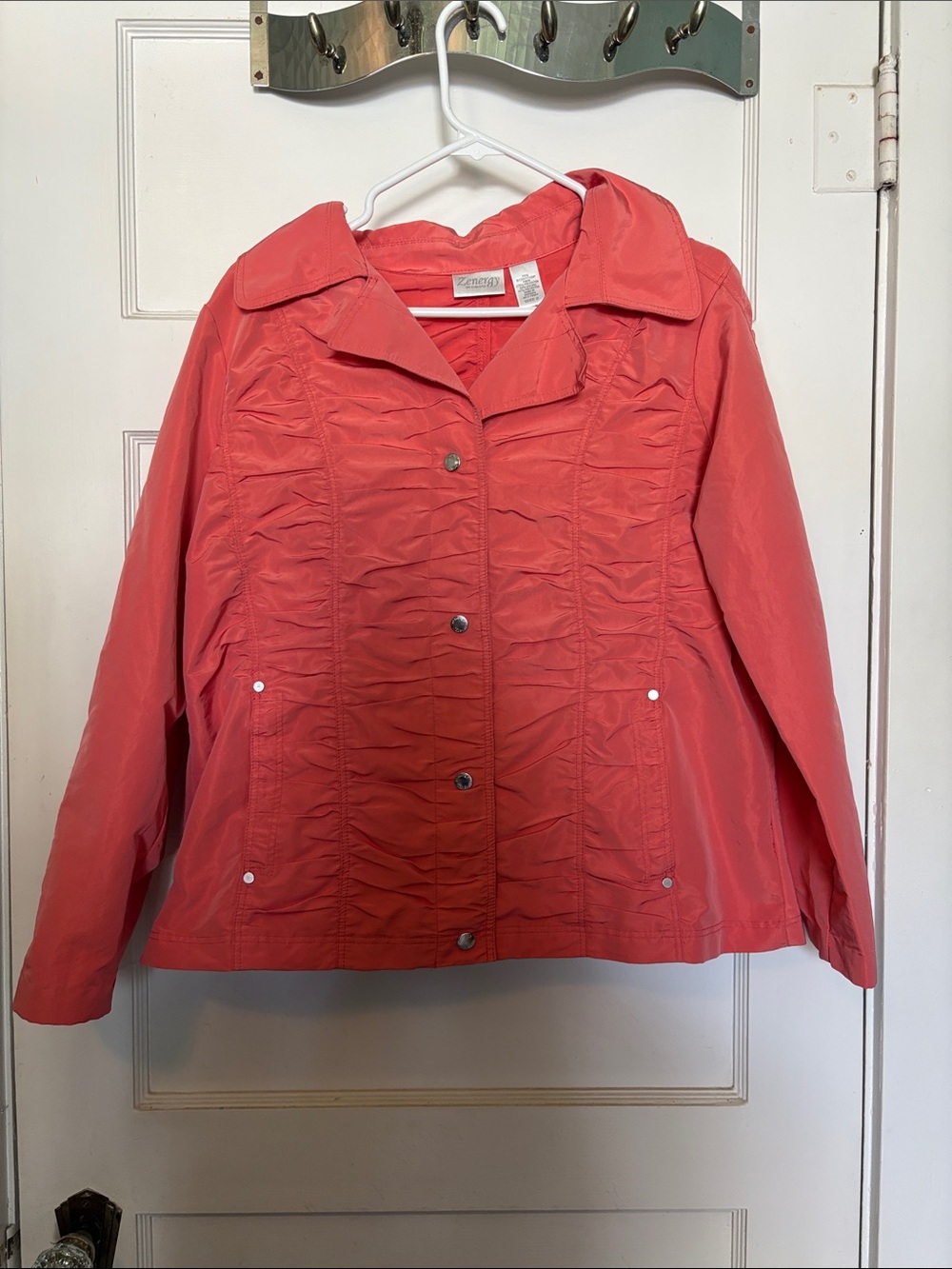 Zenergy by Chico’s Coral Utility Jacket with Ruched Front Size 2 (US 12)